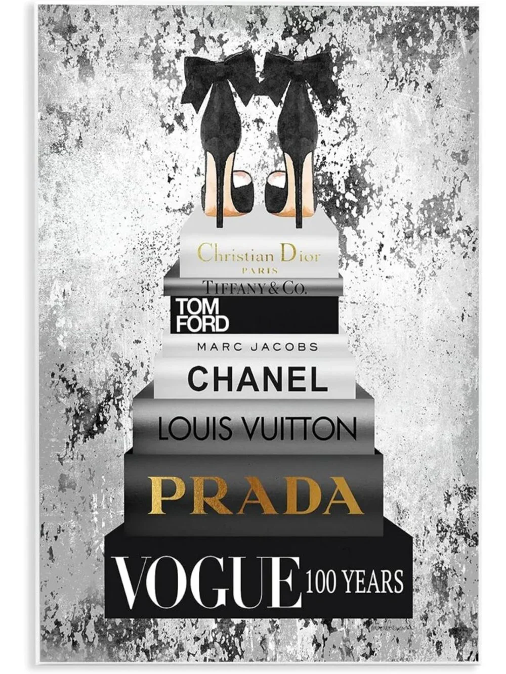 Chic Fashion Bookstack Wall Art Print, 10x15 Inch Mounted Plaque, Ready to Hang